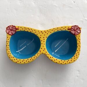 Pier 1 Serving Bowl Sunglass 2 Section  Tray Yellow Blue Red Like new!
